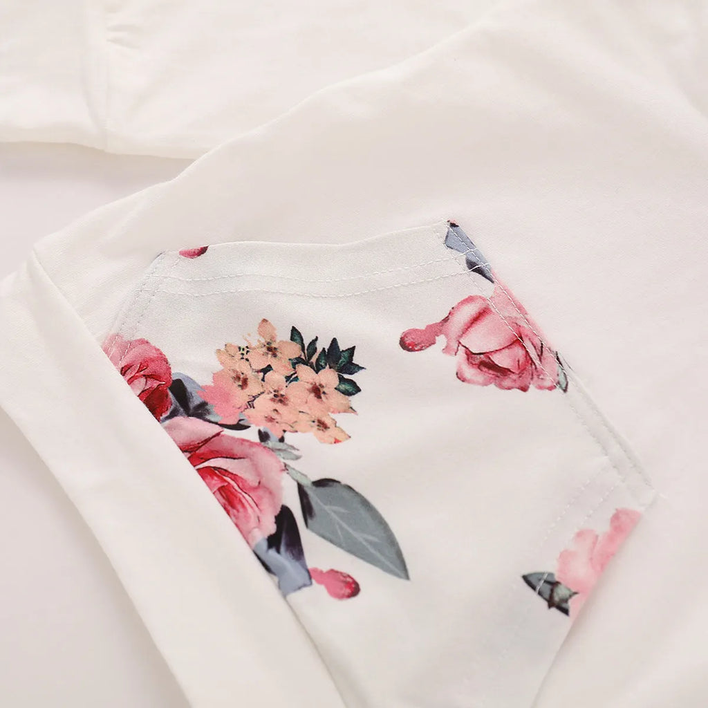 Newborn girl hooded cotton pantsuit set with print design and long sleeves