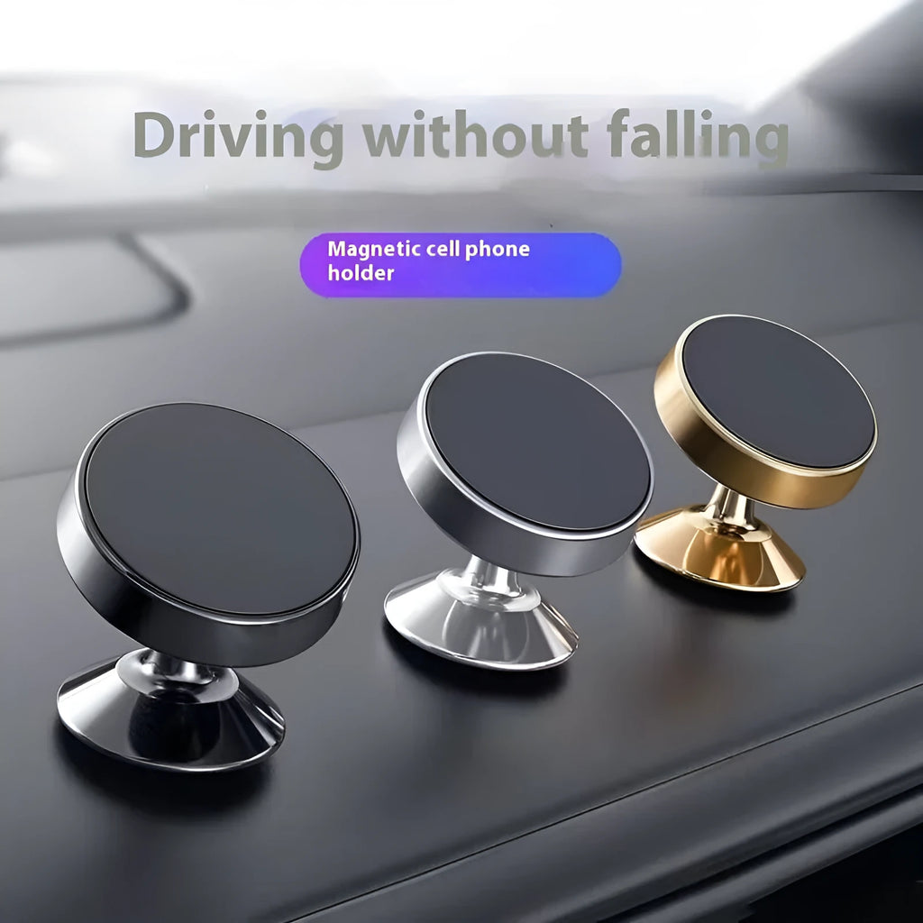 Magnetic car phone holder with adhesive instrument panel mount, 360 degree rotation, 3.5 x 4cm, in black gold or silver