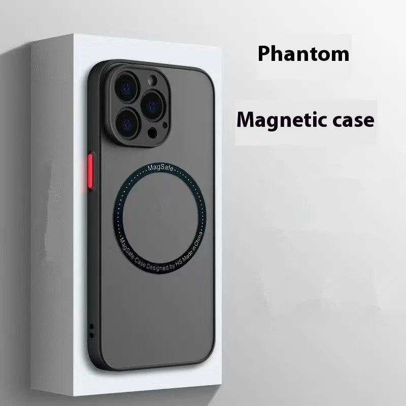 Phantom frosted magnetic phone case in Phantom Magnetic Black for Apple iPhone, hard PC anti-fall cover with matte finish.