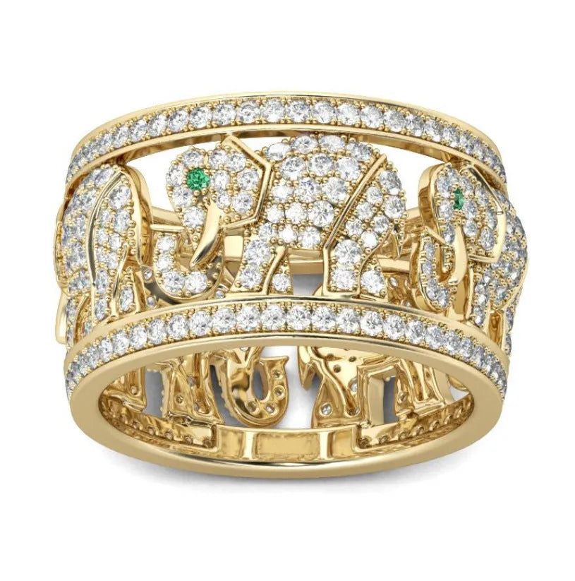 Alloy elephant ring with full diamond design showing elephant motif and ornamentation details