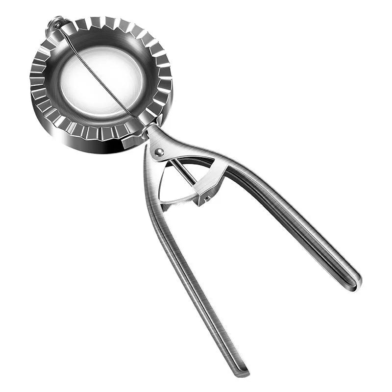 Silver stainless steel dumpling maker mould with handle for pressing homemade dumplings