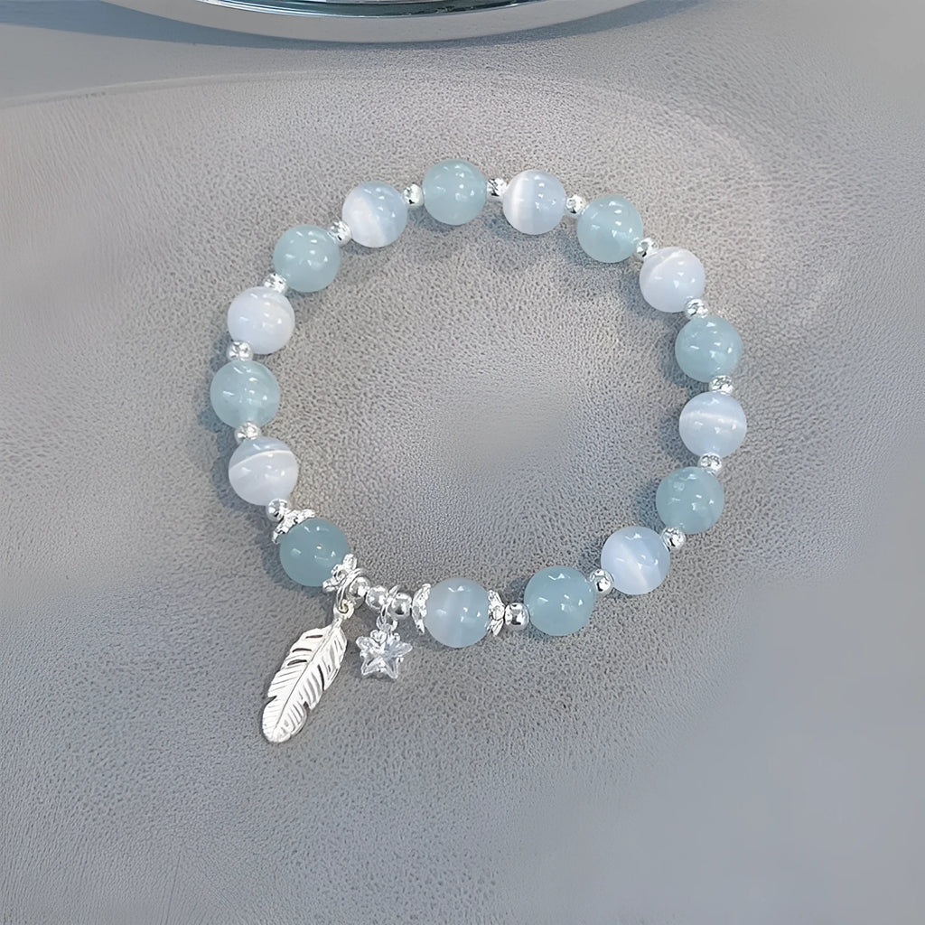Crystal bracelet with Korean style design featuring letters text in blue moonlight colour