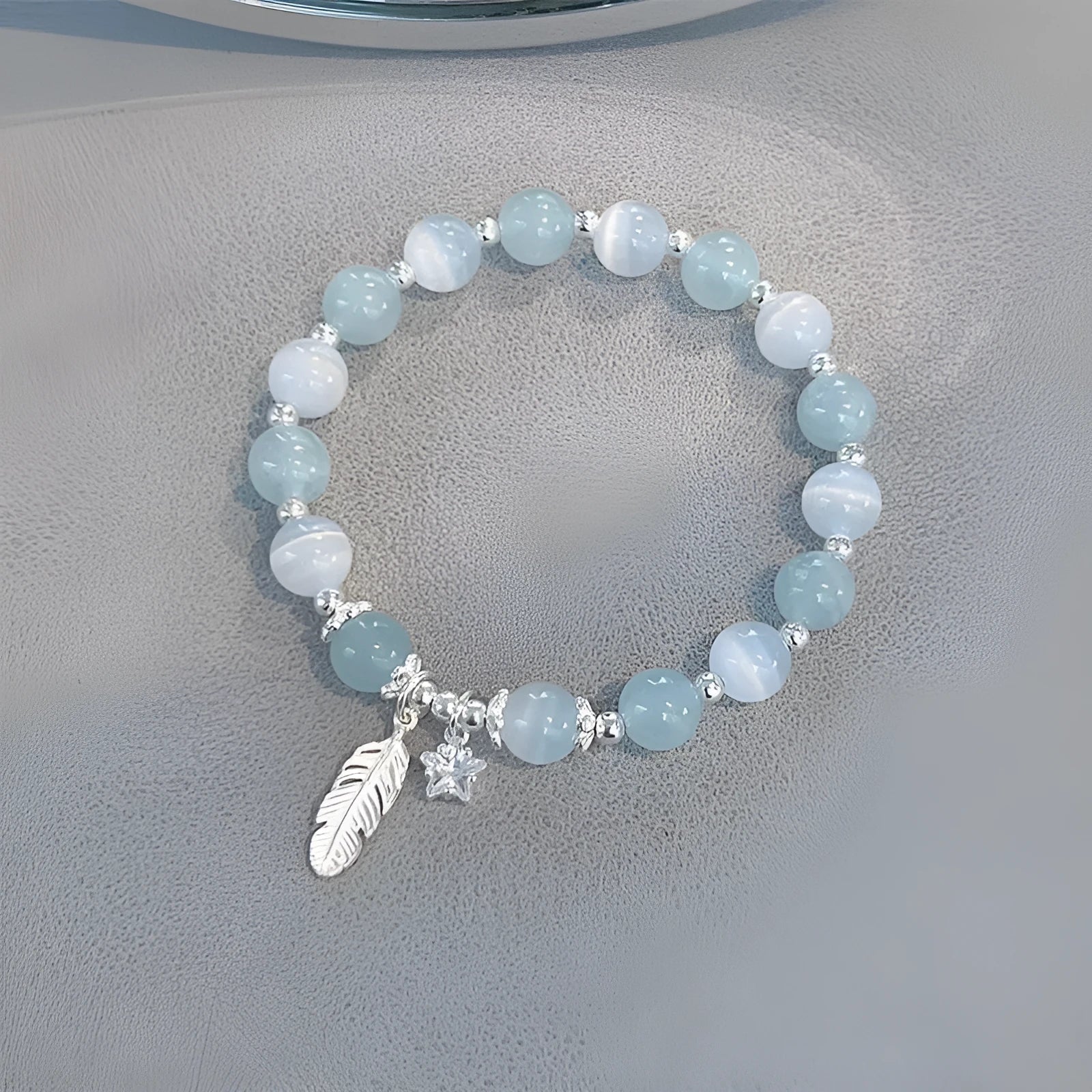 Crystal bracelet with Korean style design featuring letters text in blue moonlight colour