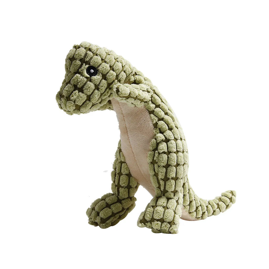Grey, green, and orange dog chew toy with sound, measuring 35 cm long, for bite-resistant chewing.
