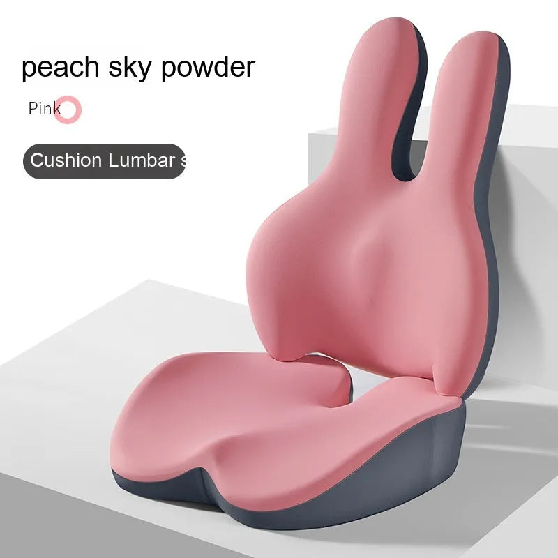 Car seat cushion set with thickened main cushion and separate lumbar support pad in various colour options