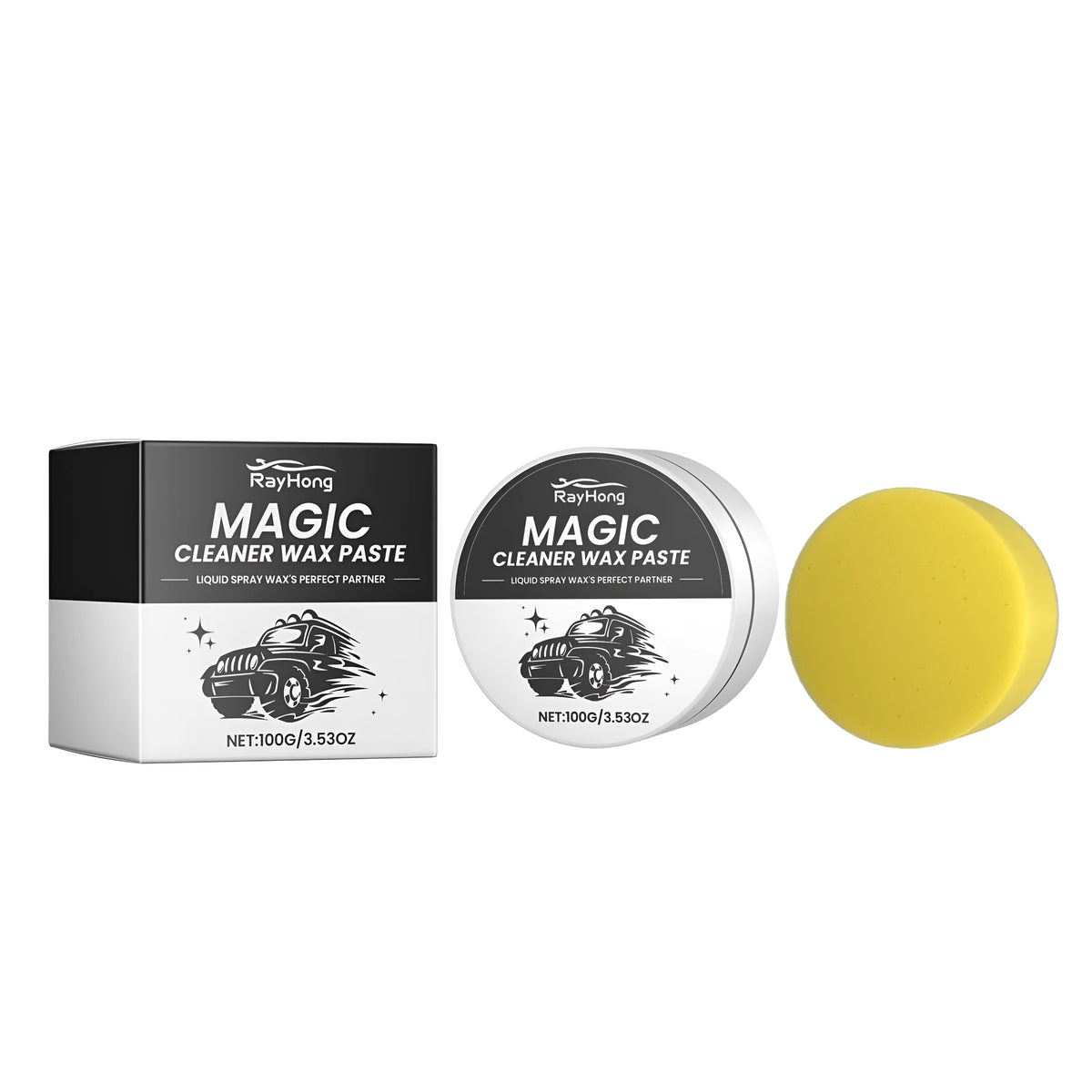 Cleaner wax paste 100g tub with sponge for car polishing and bodywork waxing