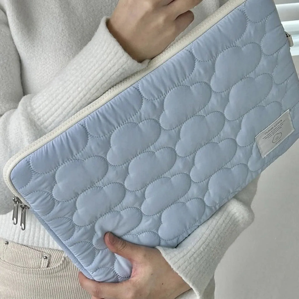 Cute cloud embroidery cotton notebook storage bag for iPad or tablet in white colour