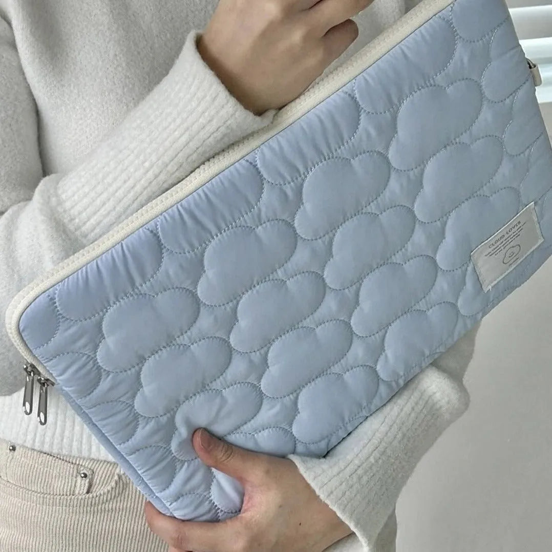Cute cloud embroidery cotton notebook storage bag for iPad or tablet in white colour