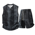 Casual sleeveless vest and fifth pants length shorts set for larger sizes in quick-dry fabric.