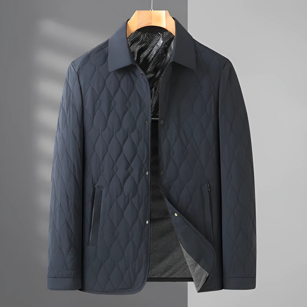 Men's black diamond lattice quilted jacket, lightweight polyester, sizes L-4XL, for autumn winter business or leisure
