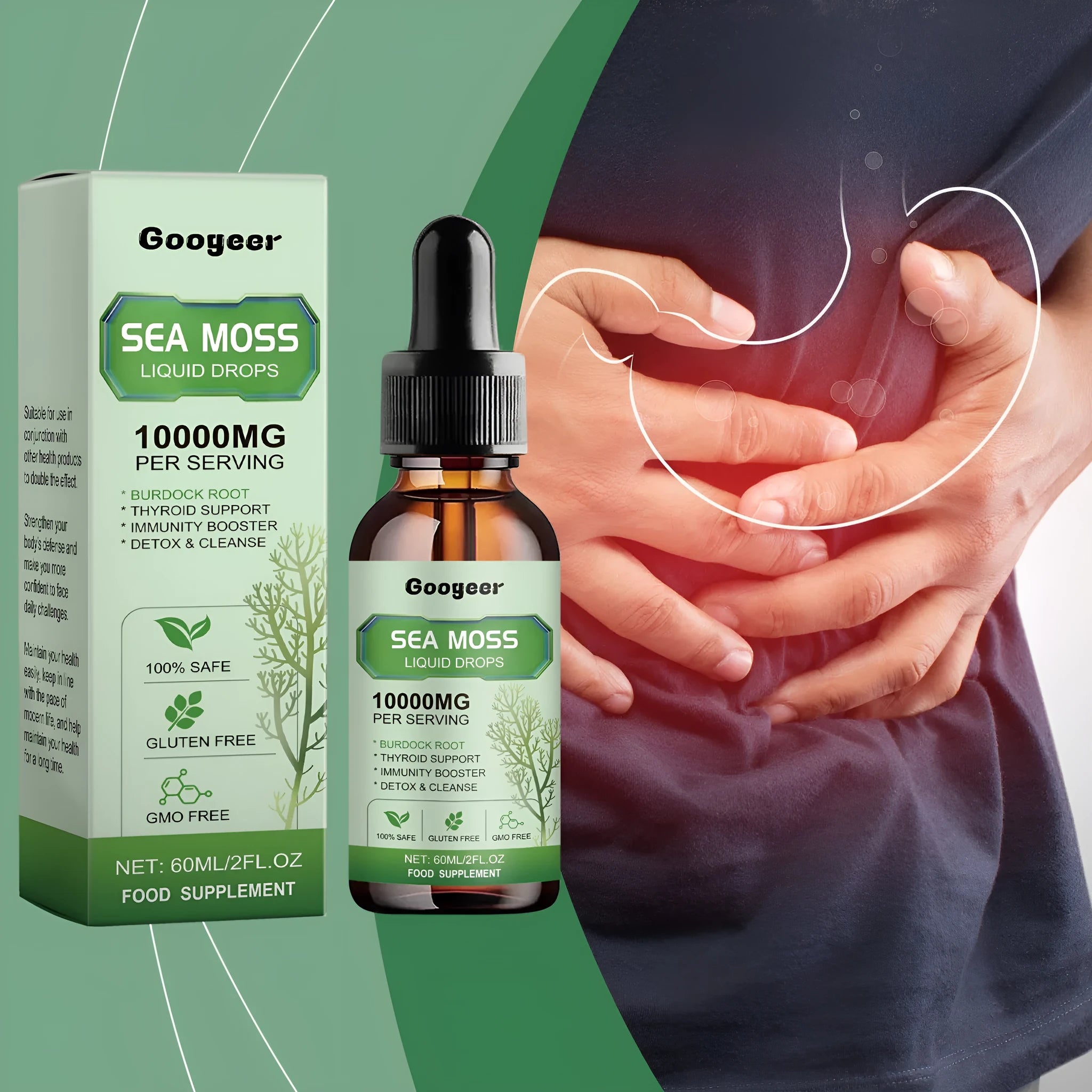 Googeer sea moss liquid drops body treatment 60ml bottle with traditional Chinese medicine extract