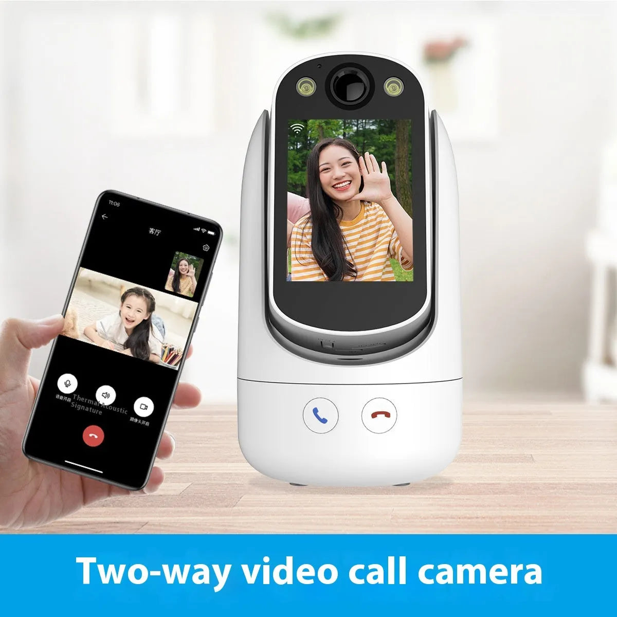 C20 white two-way video call surveillance camera with 2.8-inch IPS screen and 1080P HD lens