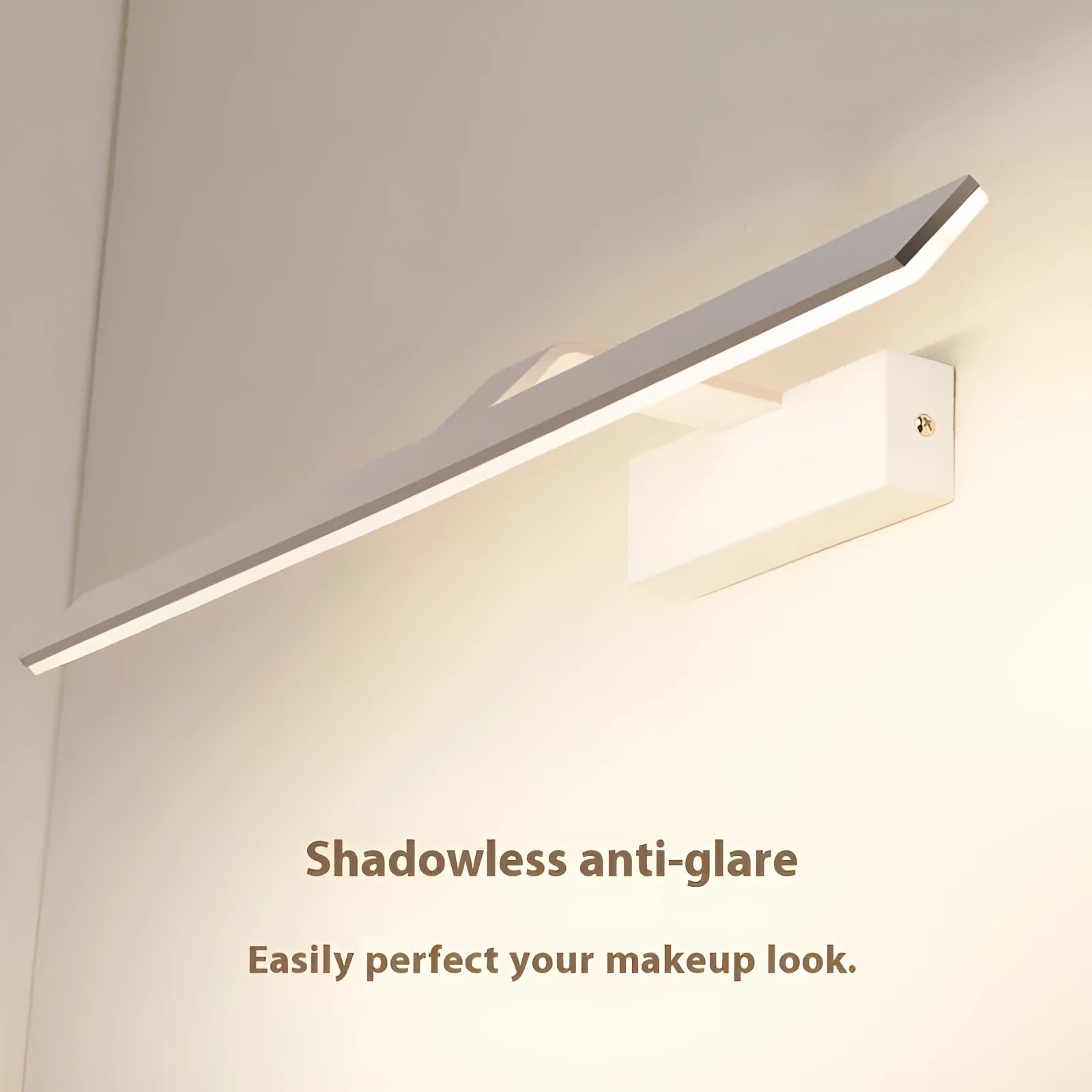 White 520mm long LED bathroom mirror headlight mounted on a wall above a vanity.