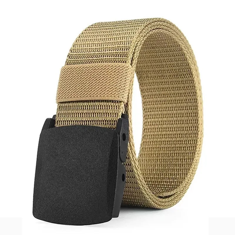 Nylon men's tactical belt with plastic buckle in army green, 120cm length, regular width