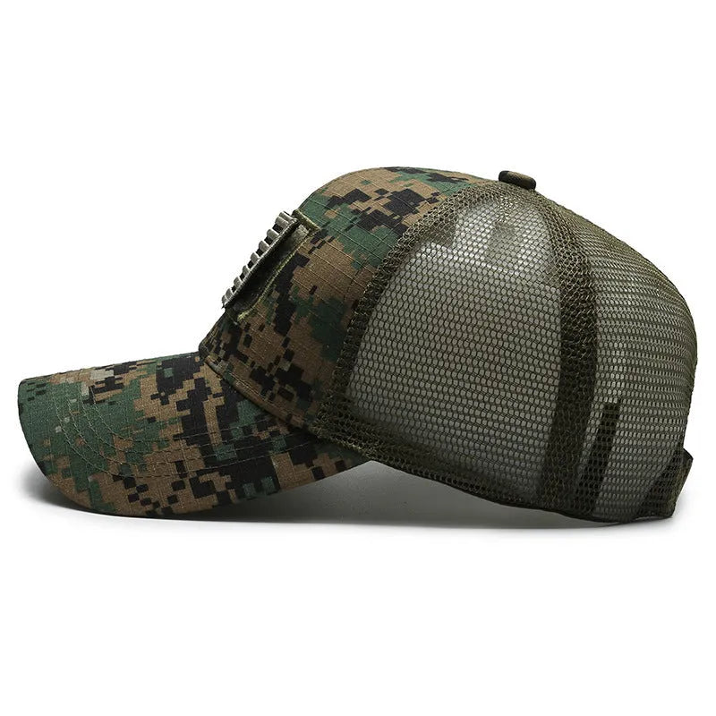 Tactical camouflage baseball cap with adjustable velcro strap and cotton dome crown
