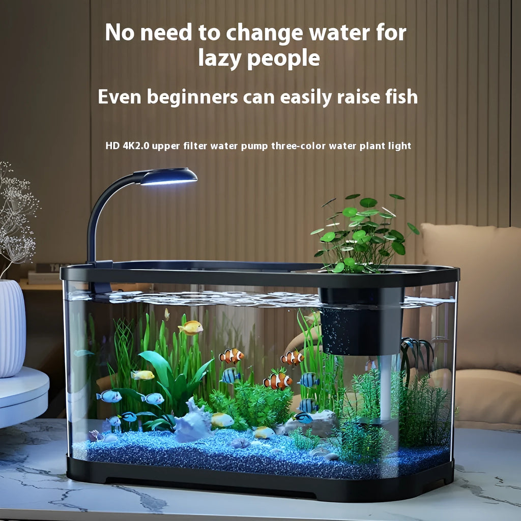 Desktop smart fish tank with ecological filter system in luxury black finish