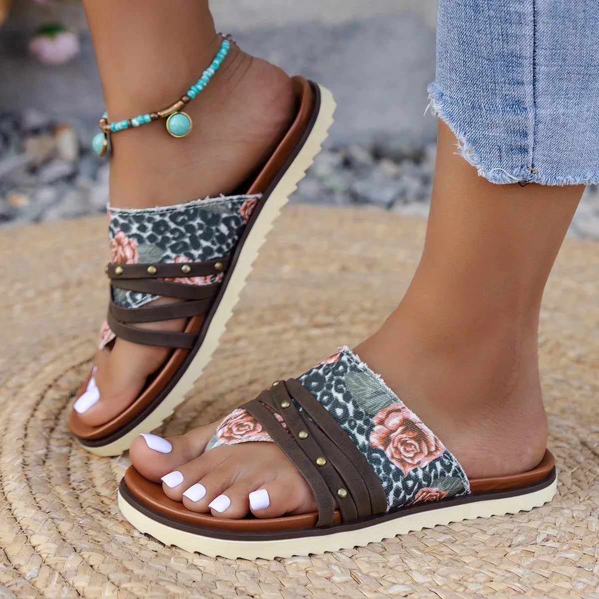 Women's plus size casual flip-flops in a candy colour with artificial PU upper and rubber sole.