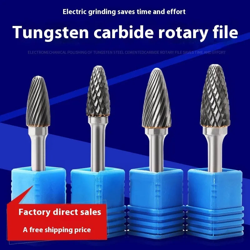 Tungsten steel alloy rotary file with F-shaped cutter for grinding engraving and milling applications