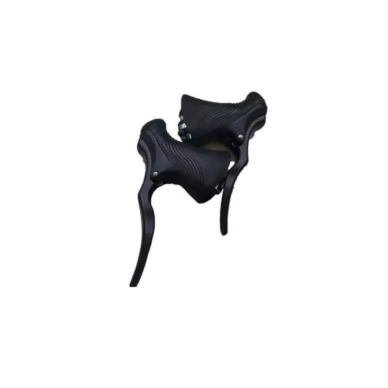 Pair of aluminium alloy road bicycle brake handles in black silver, showing clamp mechanism.