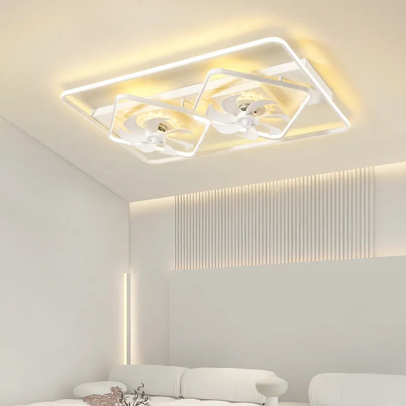 Modern thin suction ceiling fan lamp with acrylic light shade and plastic blades, 1100mm diameter