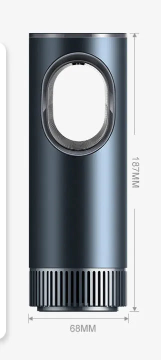 Black circular car air purifier with USB power cable for vehicle cabin air purification