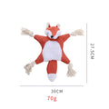 Brown fox-shaped dog toy with rope arms and legs, embroidery eyes, squeaker and crinkle sounds
