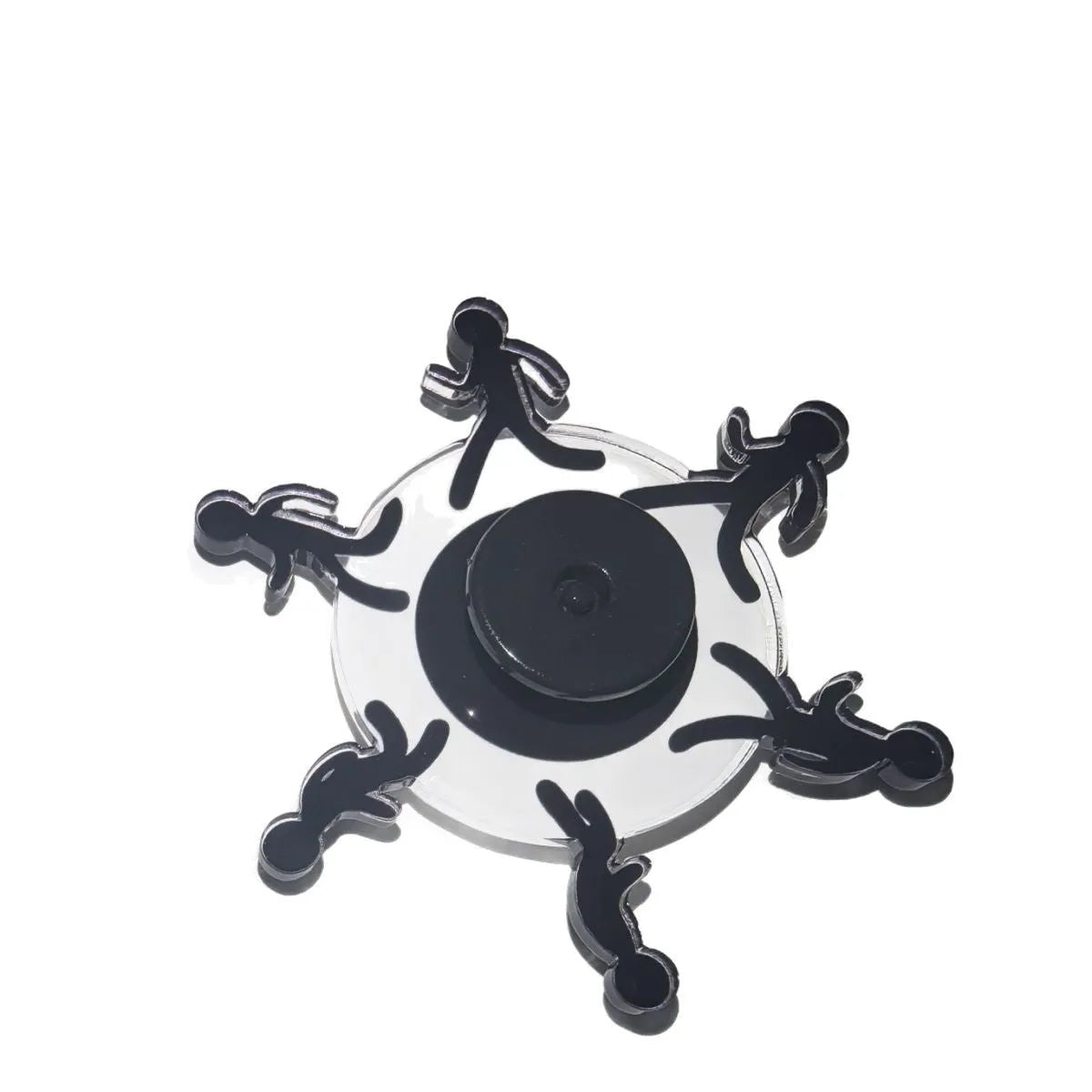 Acrylic stickman running fingertip gyro on finger showing spinning motion