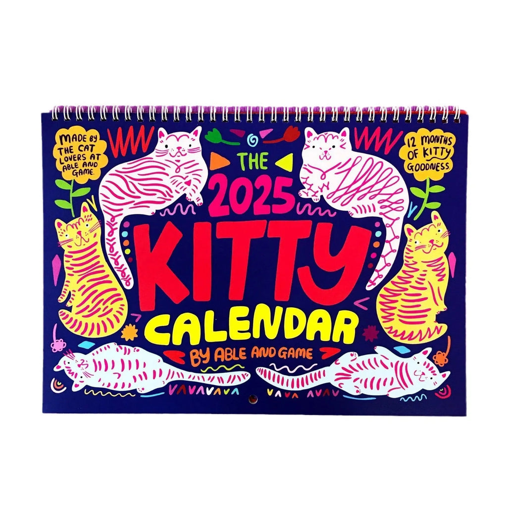 Landscape format cat wall calendar with feline photography for 2024 or 2025 planning