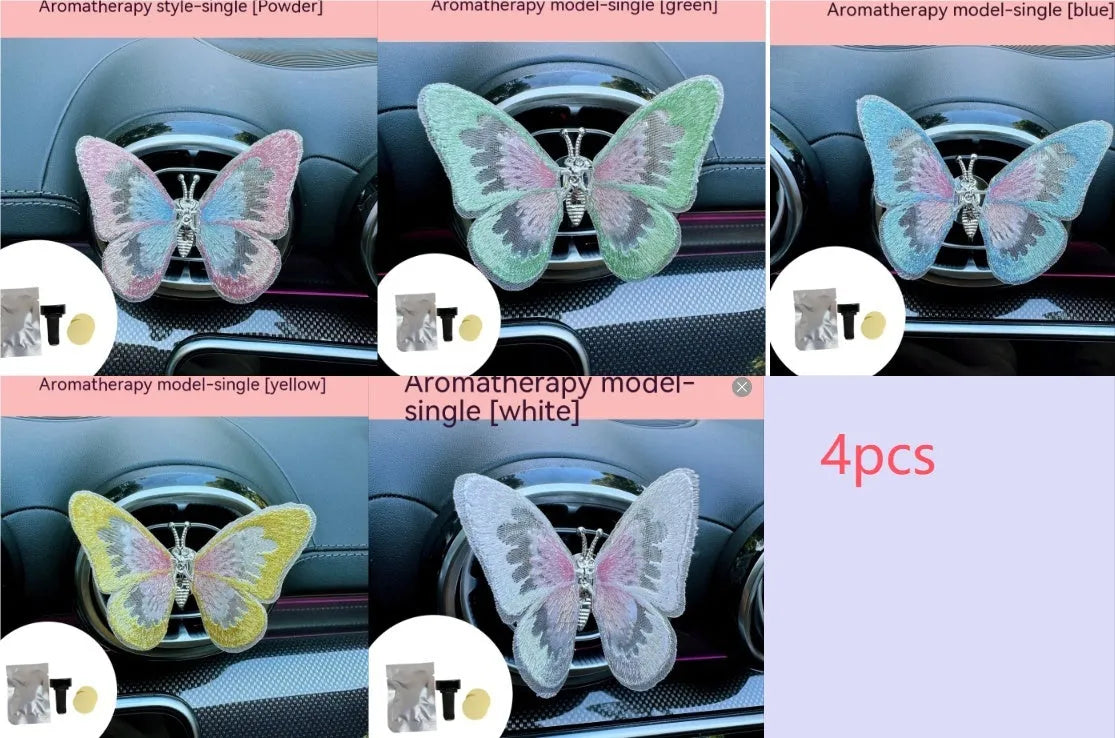 Embroidered butterfly fabric decoration for car air vent or dashboard in multiple colour options