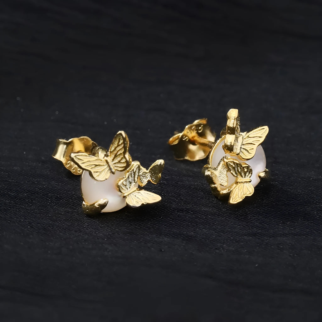 925 sterling silver butterfly stud earrings with electroplated white gold or gold finish