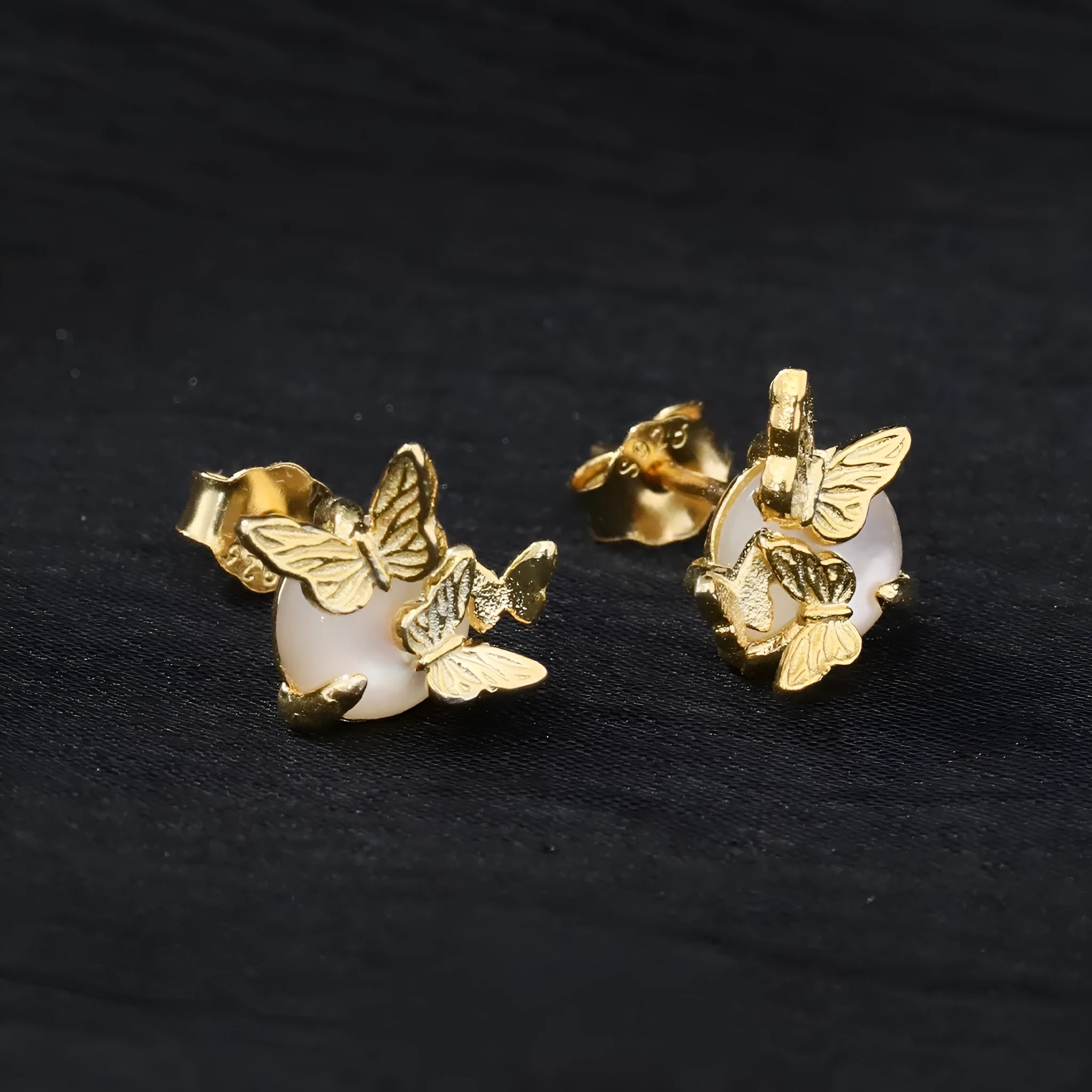 925 sterling silver butterfly stud earrings with electroplated white gold or gold finish