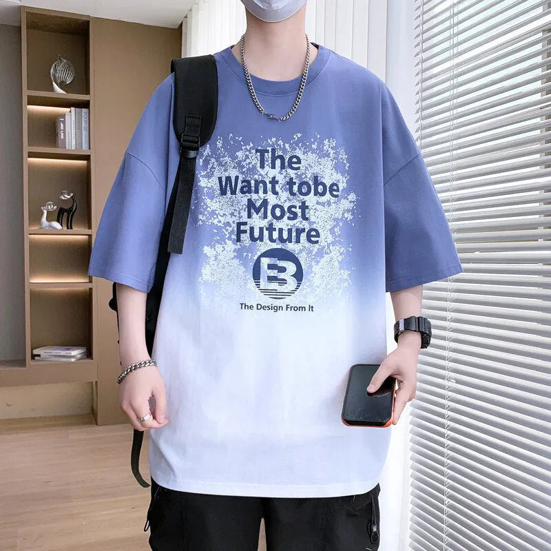 Boys' printed cotton blend T-shirt with Jacquard design in multiple colour options showing drop-shoulder sleeve construction
