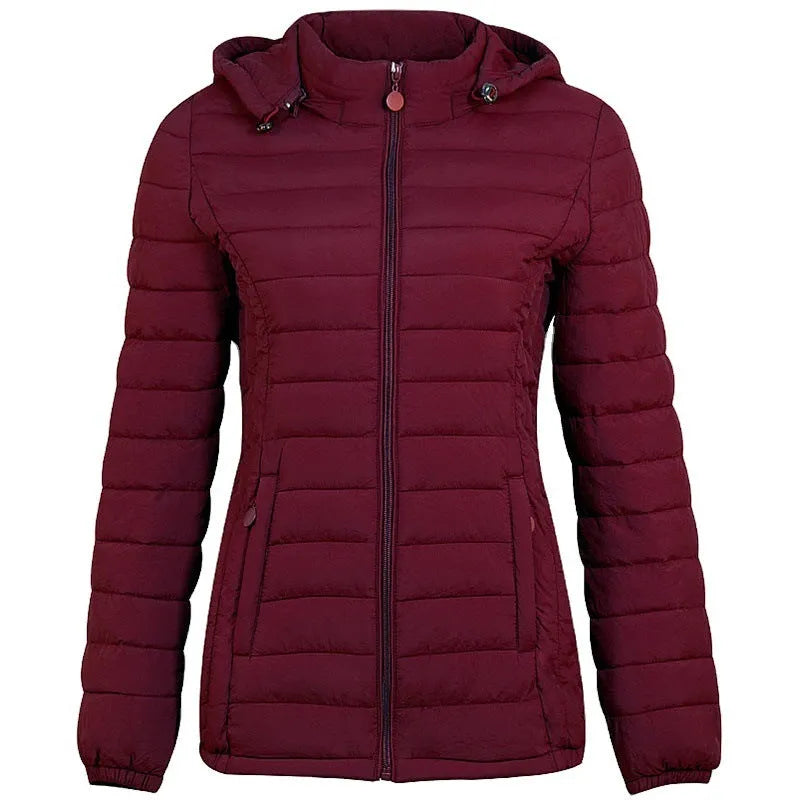 Women's short padded down jacket large size slim fit nylon solid colour Korean style commuting warmth