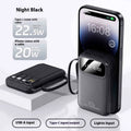 Moon White portable power bank 20000mAh 22.5W with screen and built-in cable on table