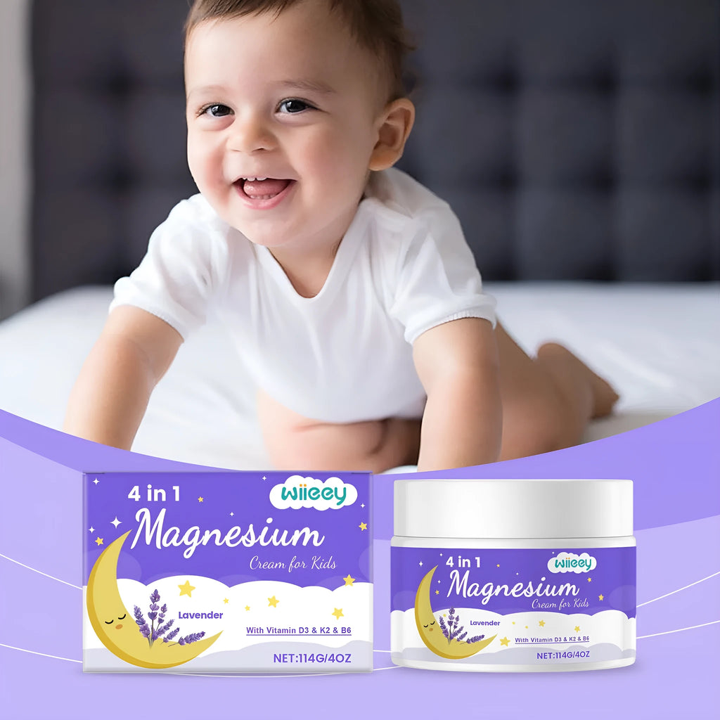 114g jar of four-ingredient magnesium cream for children with vitamins D3, K2 and B6