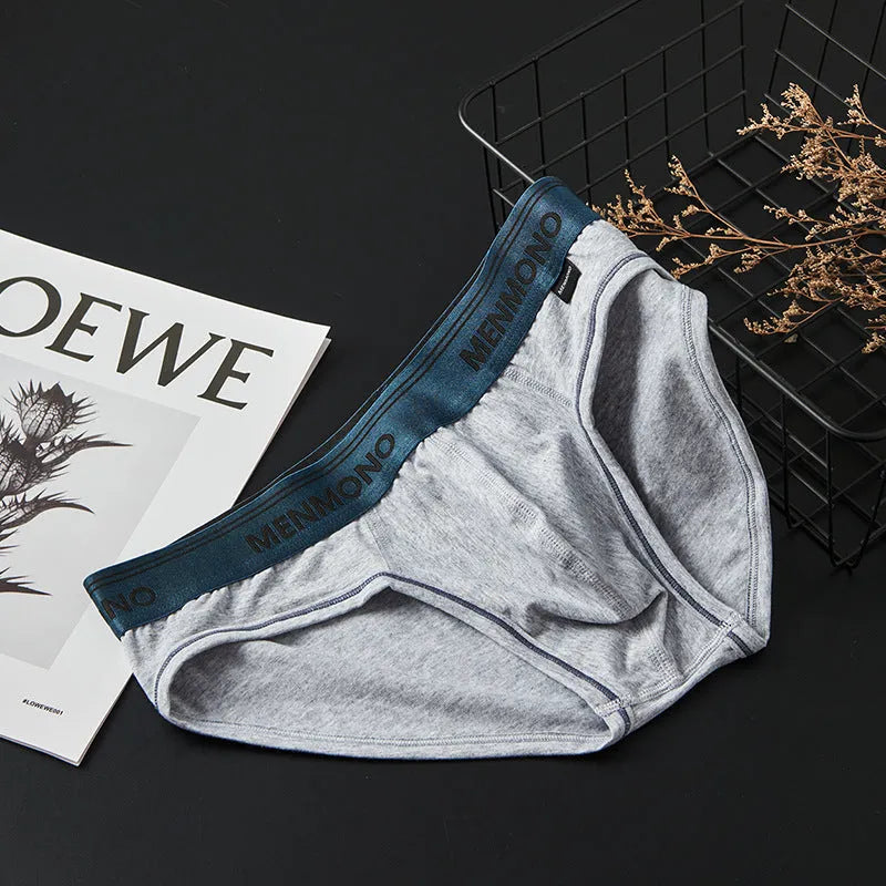 Men's solid colour cotton low waist briefs displayed in a two-tone colour option.