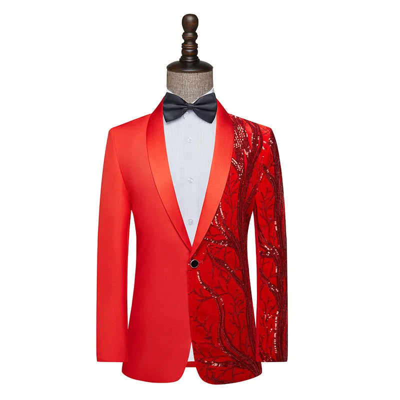 Men's slim fit sequins jacket in black bonded lining for banquet events