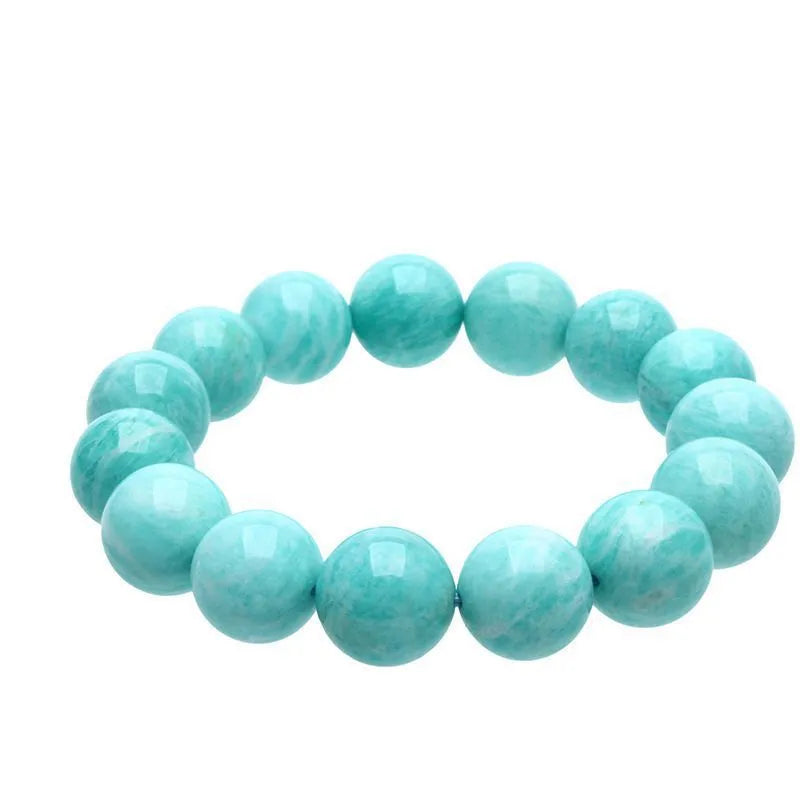 Natural amazonite bead bracelet on wrist showing stone colour and bead sizing