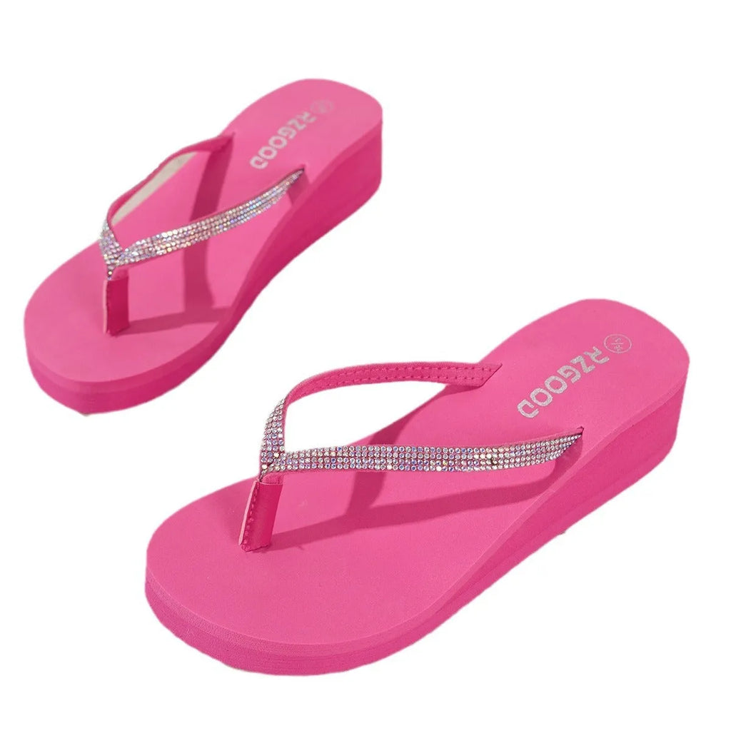 Women's solid colour casual sandals with flannel fabric upper and PVC sole in beige