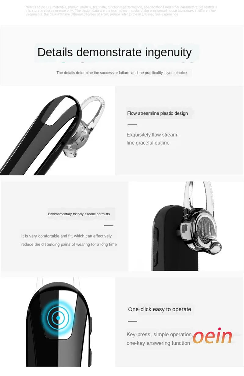 Black wireless Bluetooth headset single ear earplug type with voice control Bluetooth 5.0