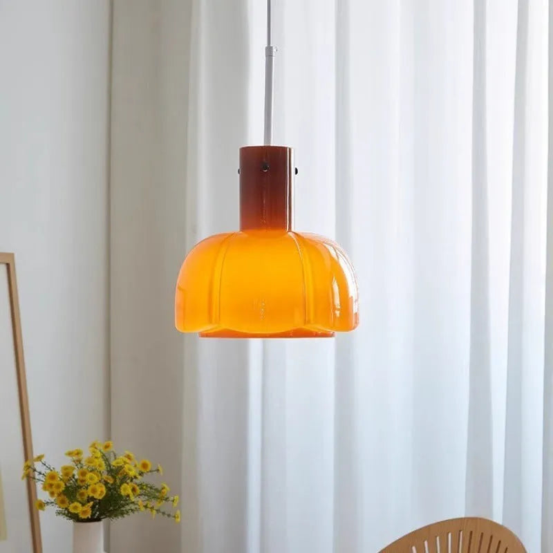 Medieval retro glass bud chandelier pendant light in caramel colour with tricolour dimming