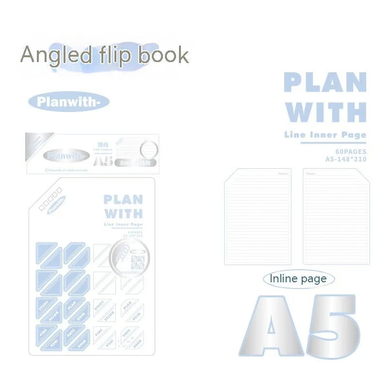 Oblique angle artsy Ins style salt series student notebook in A5 and B5 sizes with white or blue plaid cover options.