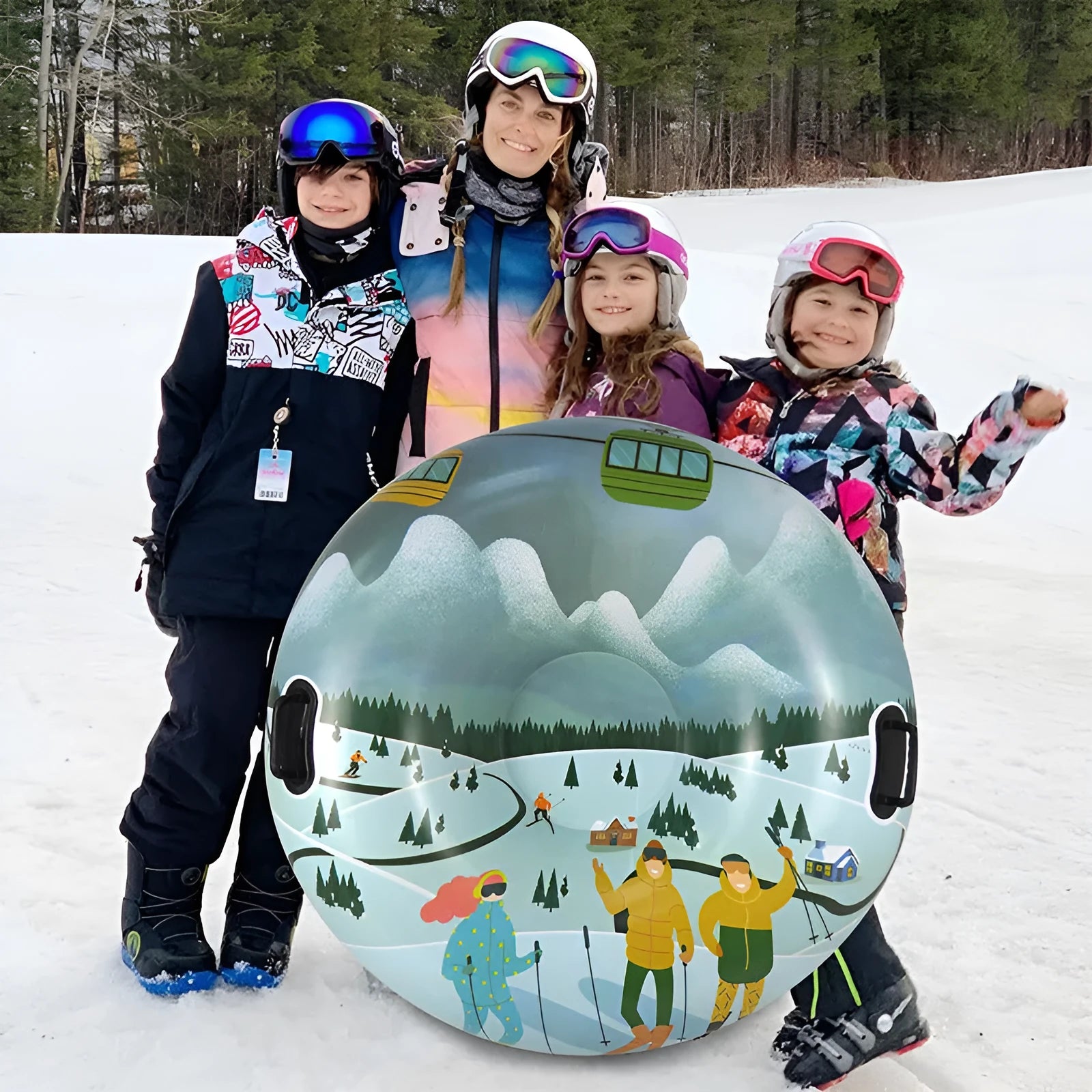 PVC winter skiing ring toy in snow mountain design for children's outdoor snow play