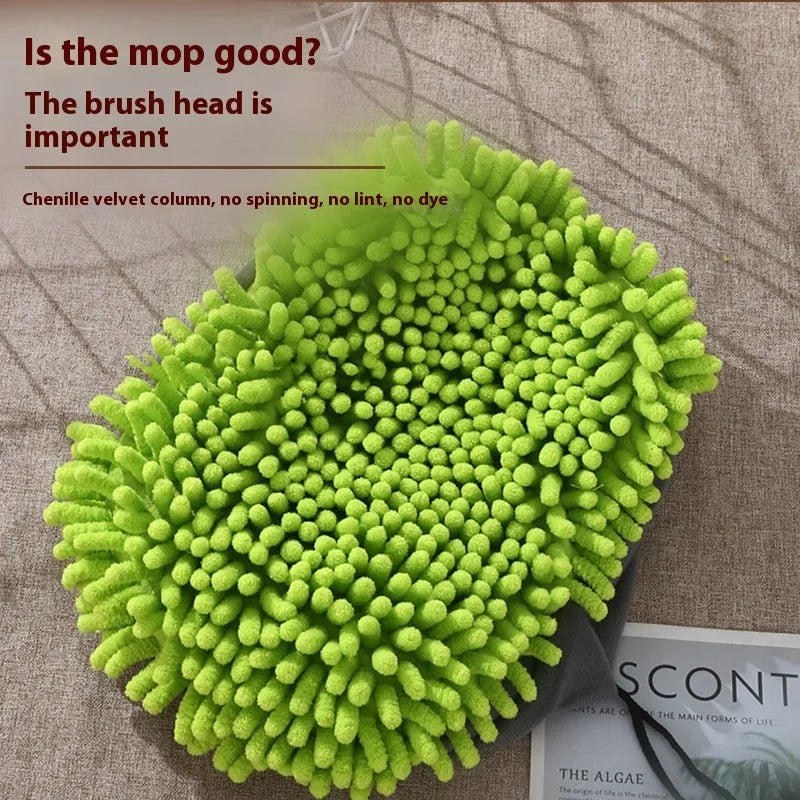Three-section aluminium alloy telescopic car mop with green cotton cloth head