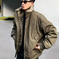 Cotton coat winter thickened flight jacket in black, side seam pockets, cardigan style