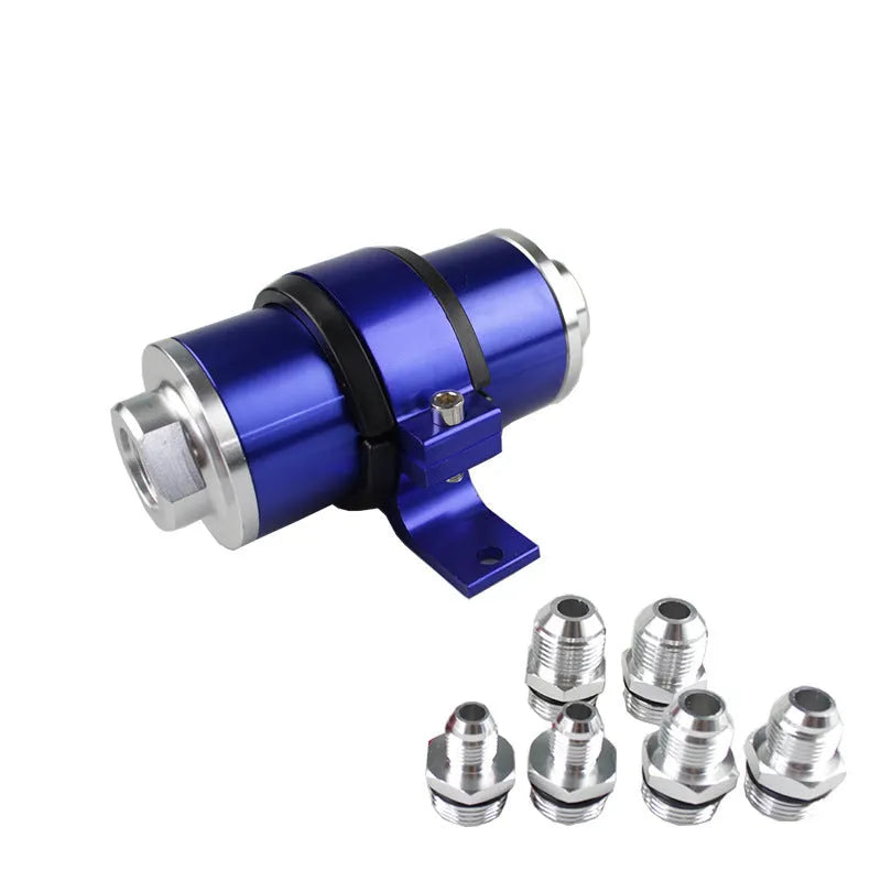 Aluminium alloy petrol filter bracket shown in available colours: black, silver, blue, red, gold, purple.