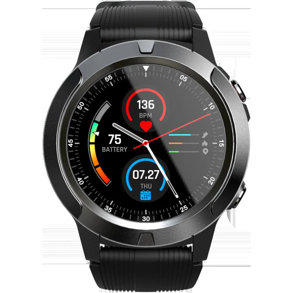 Black men's smart watch with 1.3-inch screen showing fitness metrics and Bluetooth calling function
