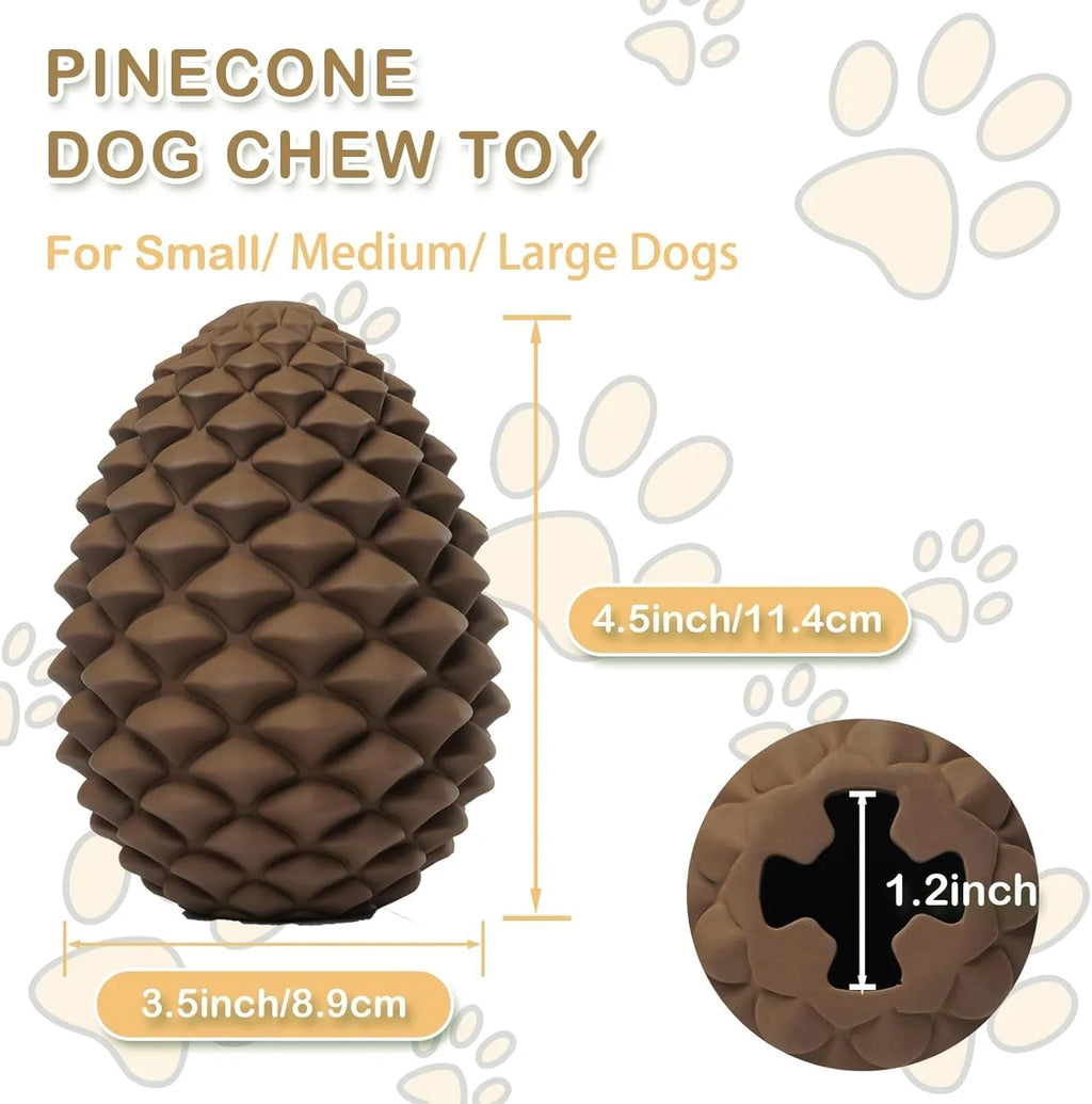 Pine cone shaped natural rubber dog toy for aggressive chewers with treat dispenser