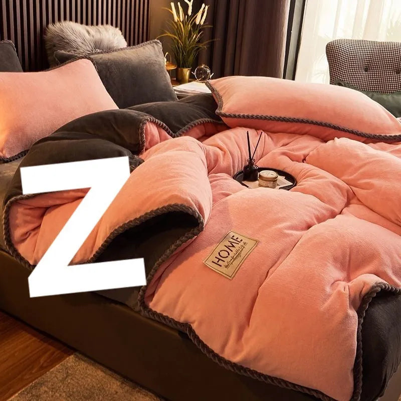 Coral fleece and velvet thick duvet cover in solid colour, available in sizes 150x200cm to 220x240cm