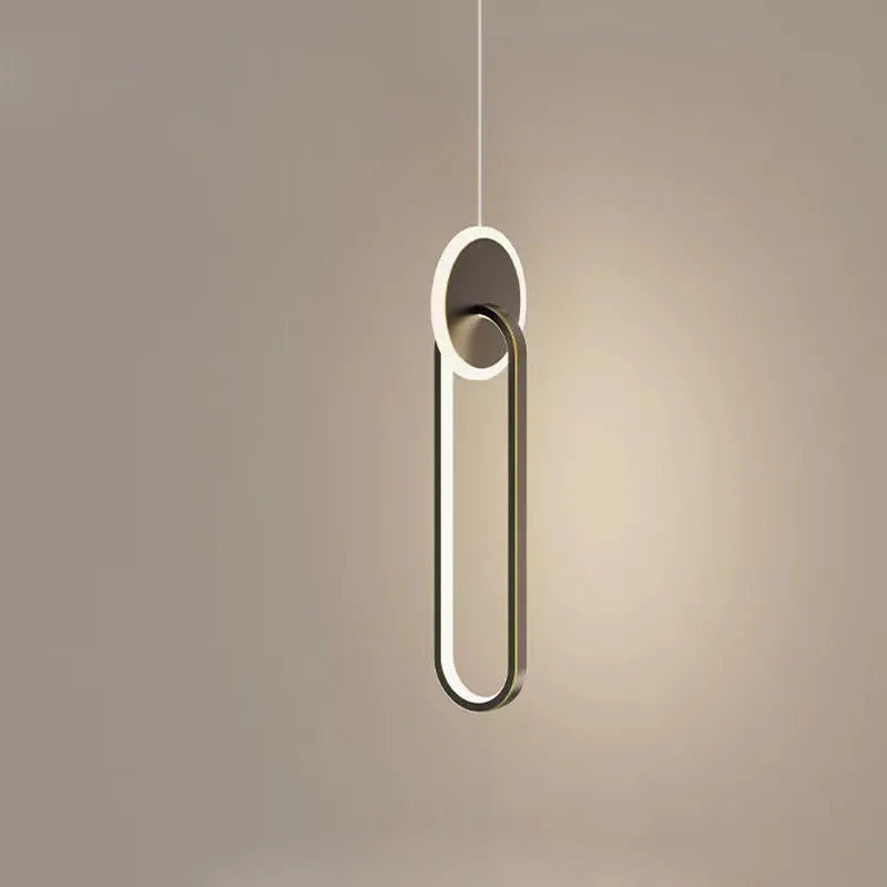 Modern black double ring Nordic pendant lamp hanging from ceiling with adjustable cable.